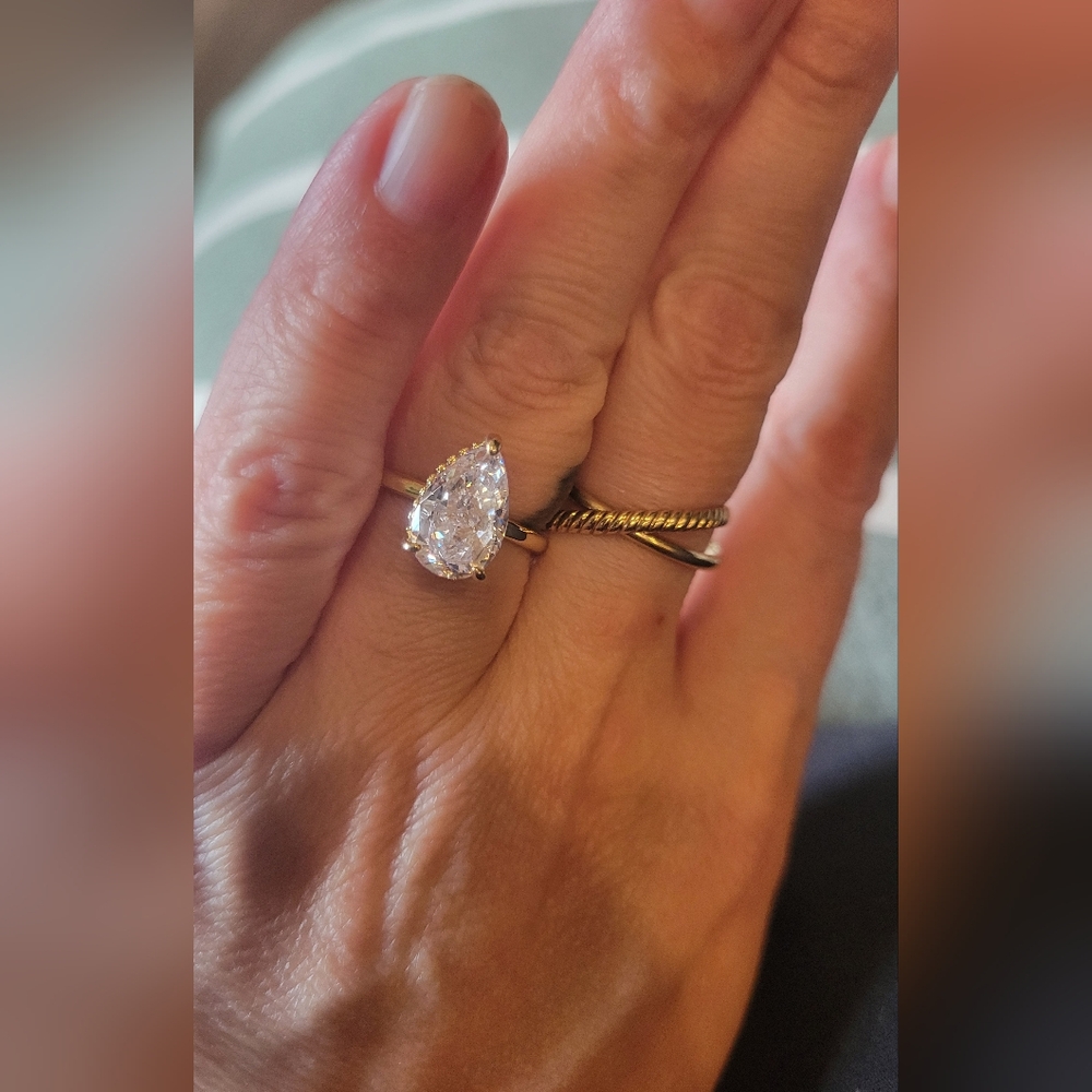 Pear Cut Hidden Halo Engagement Ring gold plated